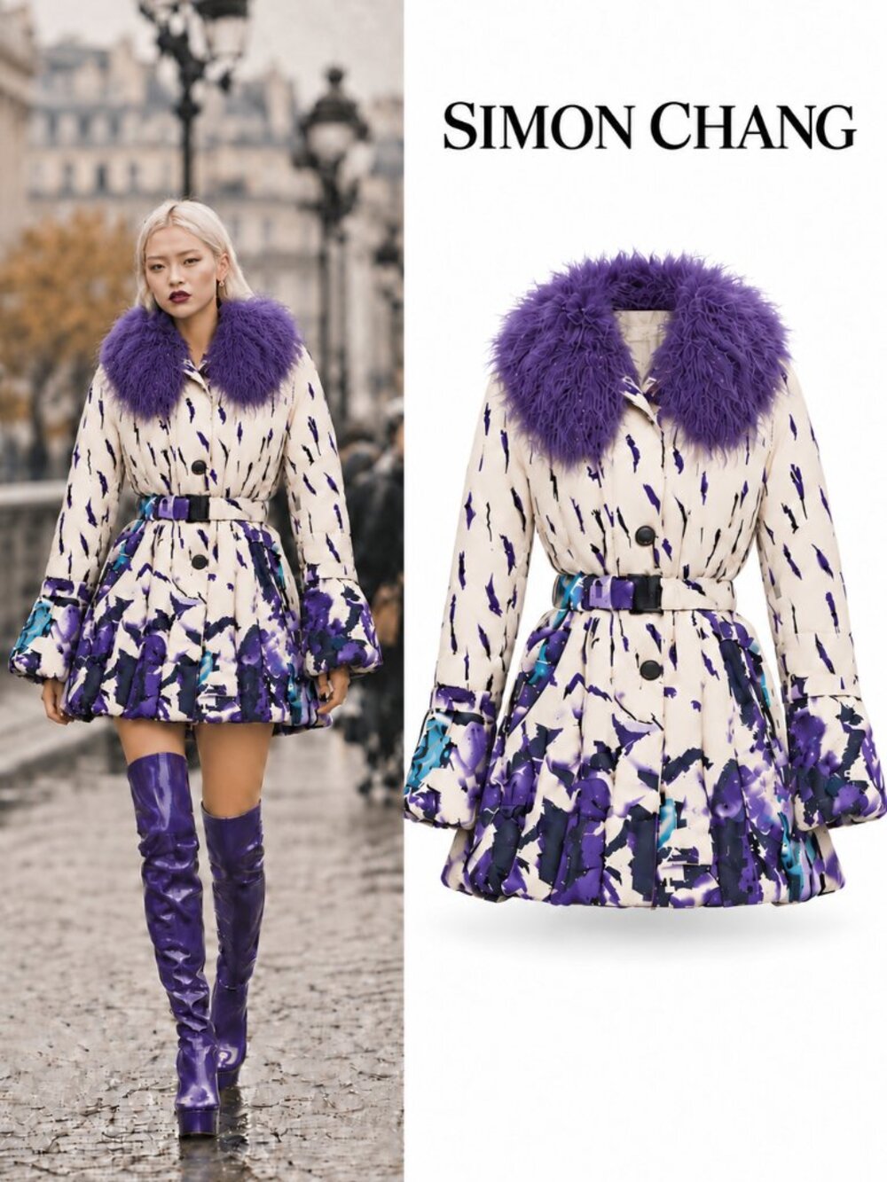 💥SHOWSTOPPER!💥VTG Printed Duck Down Puffer w/ Genuine Mongolian Fur Collar